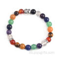 7 chakra 8MM piedras pulsera plateado Buda cabeza joyería de las pulseras